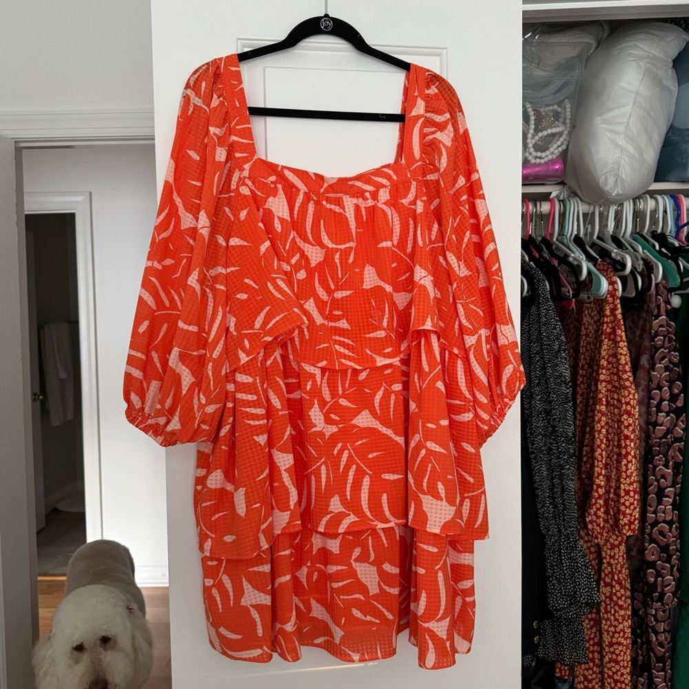 Orange Patterned Mini Dress - image 1